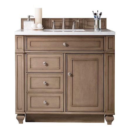 James Martin Vanities Bristol 36in Single Vanity, Whitewashed Walnut w/ 3 CM Eternal Jasmine Pearl Quartz Top 157-V36-WW-3EJP